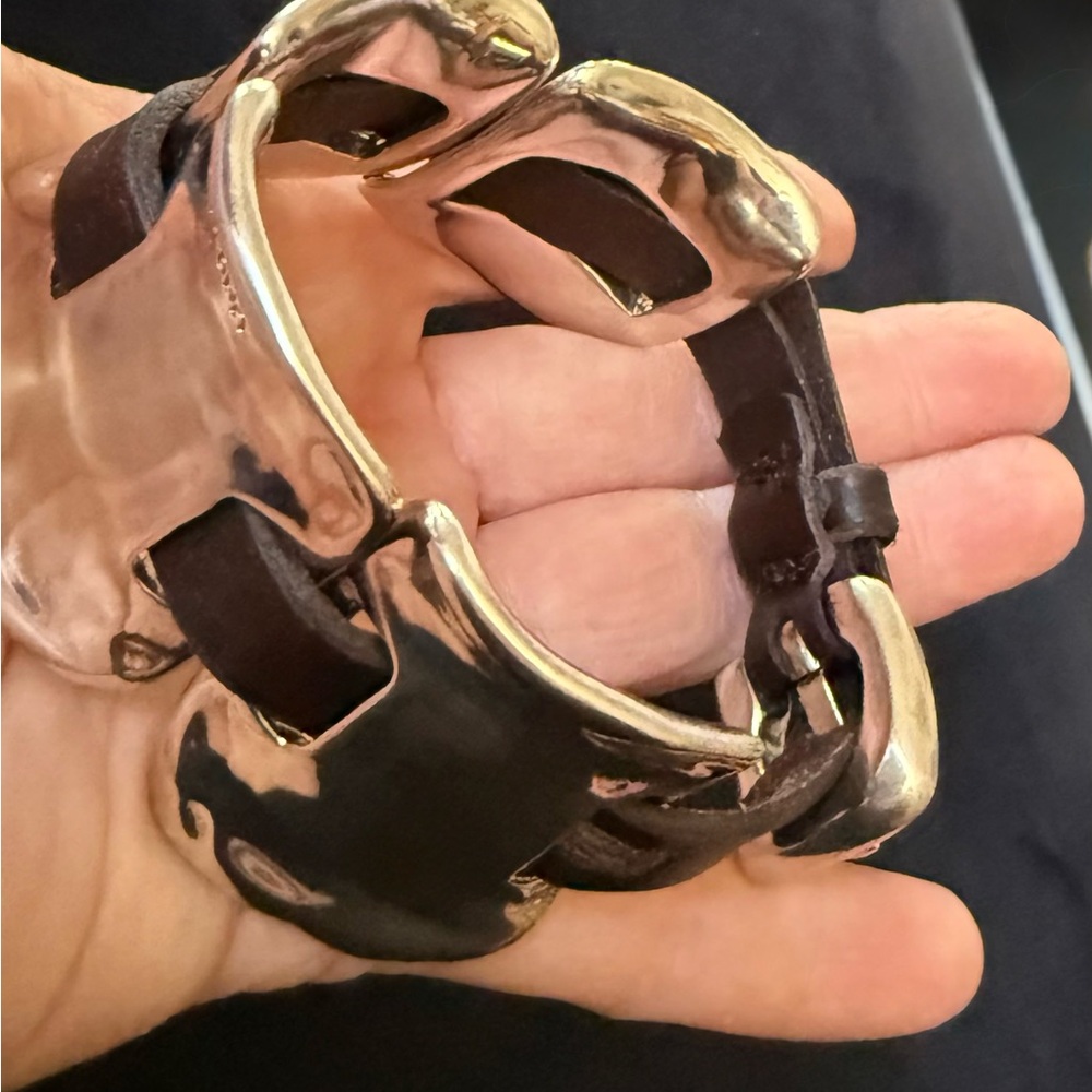 Wonderful UNO de 50 Immortal Silver Plated Metal Link and Leather Bracelet